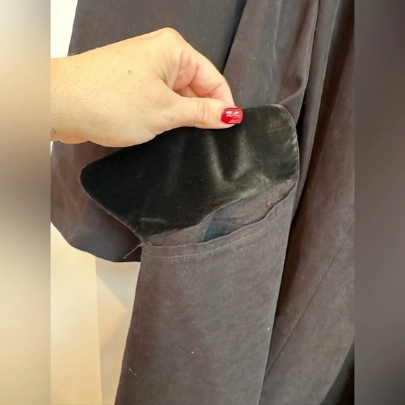 Vintage Anne Klein Black Wool Whimsigoth Velvet Trim Heavy Trench Coat Size 18W - Picture 5 of 9